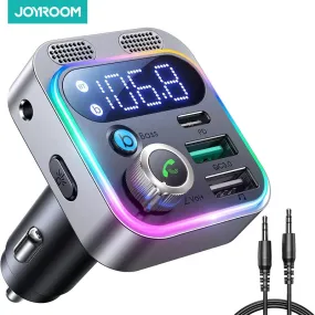 Bluetooth 5.3 FM Transmitter for Car with Dual Mics - Deep Bass Sound/48W PD & QC3.0 Charger