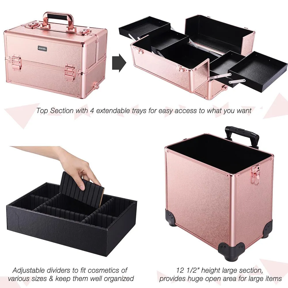 Byootique 4in1 Pink Rolling Makeup Case on 4-wheel