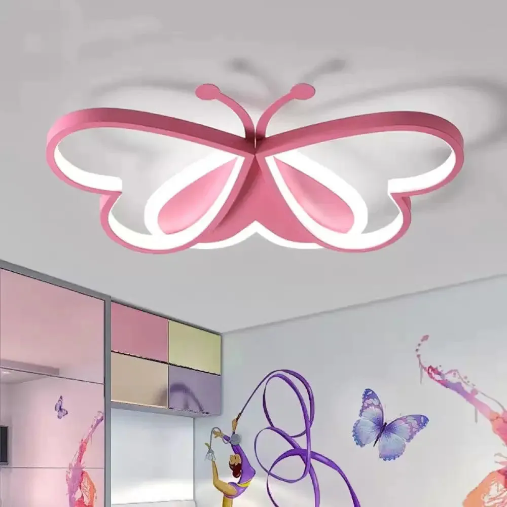 Cartoon LED Butterfly Ceiling Light in Pink Acrylic