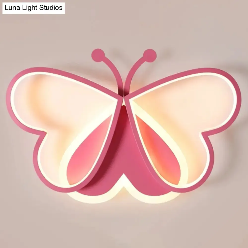 Cartoon LED Butterfly Ceiling Light in Pink Acrylic