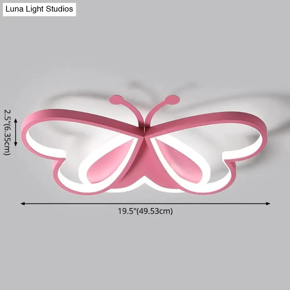 Cartoon LED Butterfly Ceiling Light in Pink Acrylic