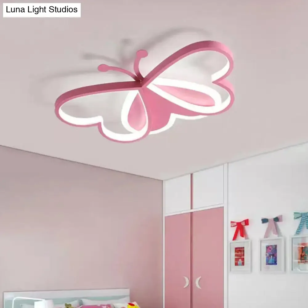 Cartoon LED Butterfly Ceiling Light in Pink Acrylic