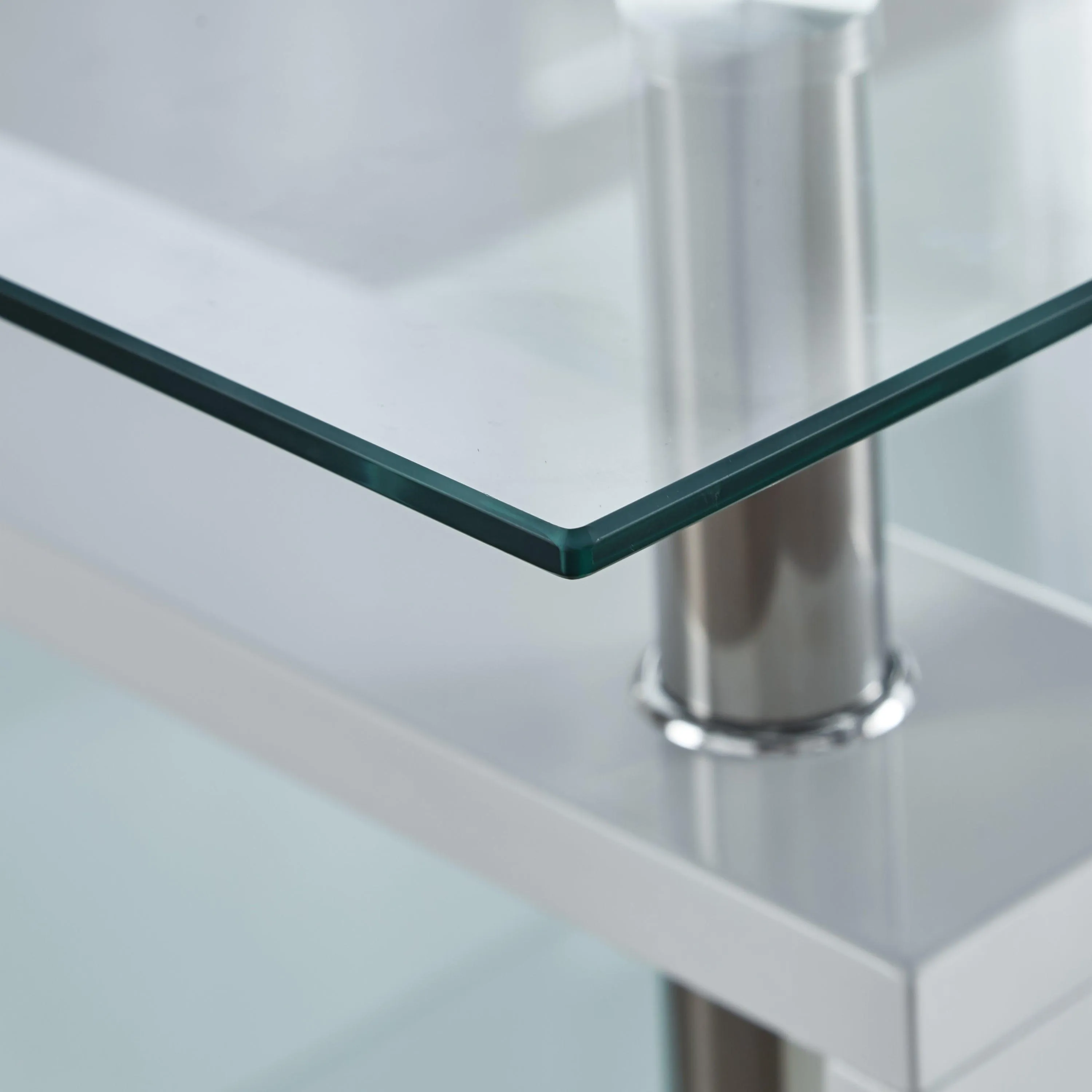 Center Coffee Table, 37"L x 22"D x 16"H, Tempered Glass Top with Stainless Steel Legs, Black