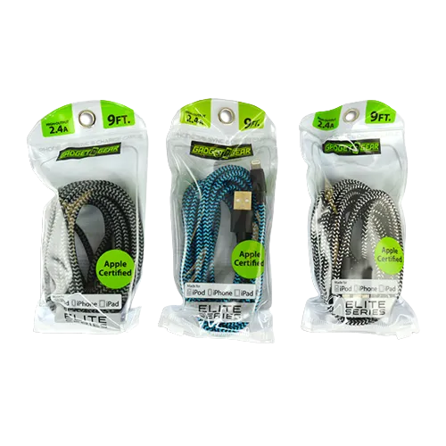 Charging Cable Elite Cloth USB to Lightning 9FT 2.4 Amp - 3 Pieces Per Pack 21156