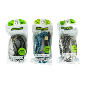 Charging Cable Elite Cloth USB to Lightning 9FT 2.4 Amp - 3 Pieces Per Pack 21156