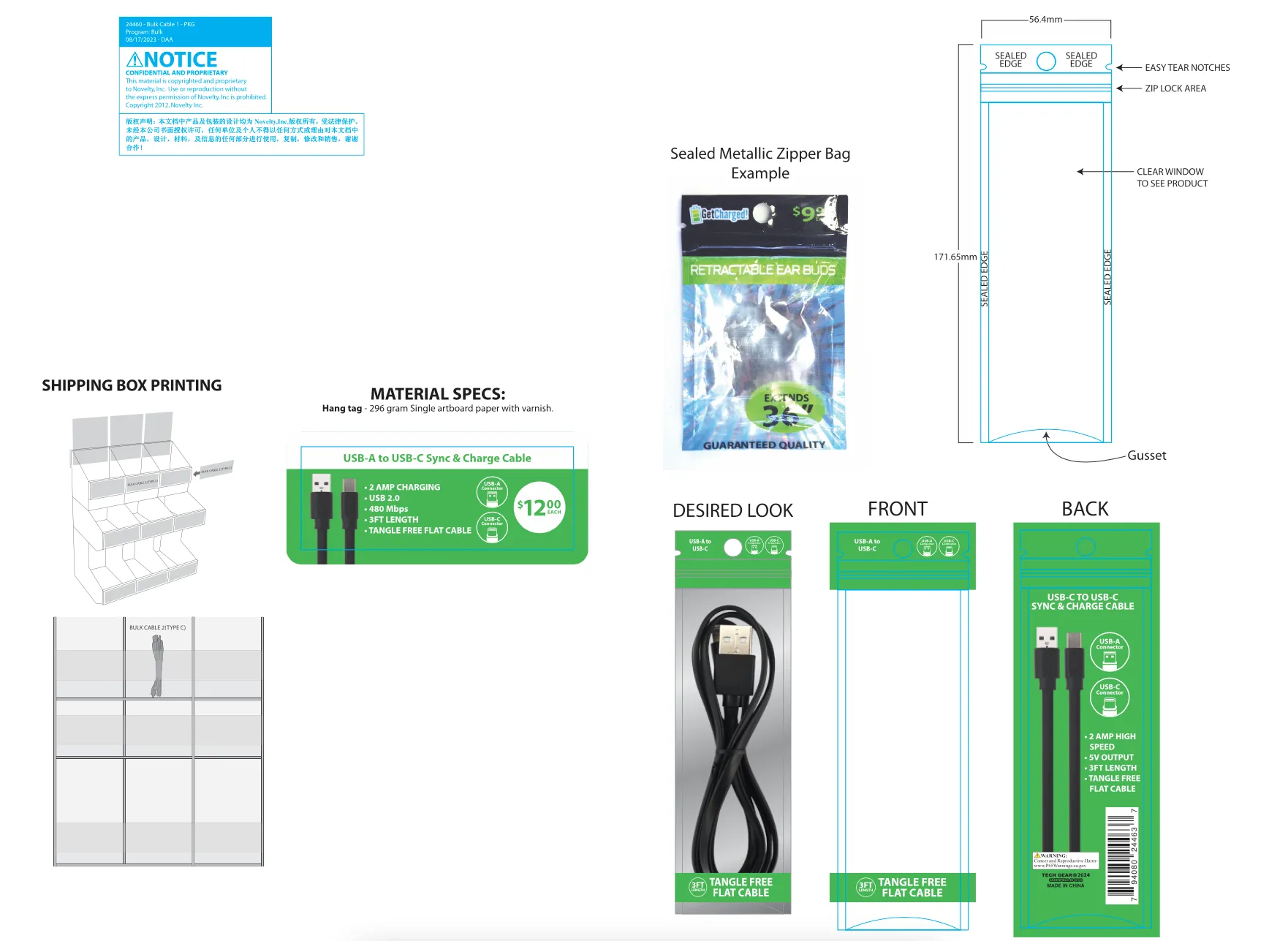 Charging Cable Flat USB to USB-C 3FT - 20 Pieces Per Pack 24463