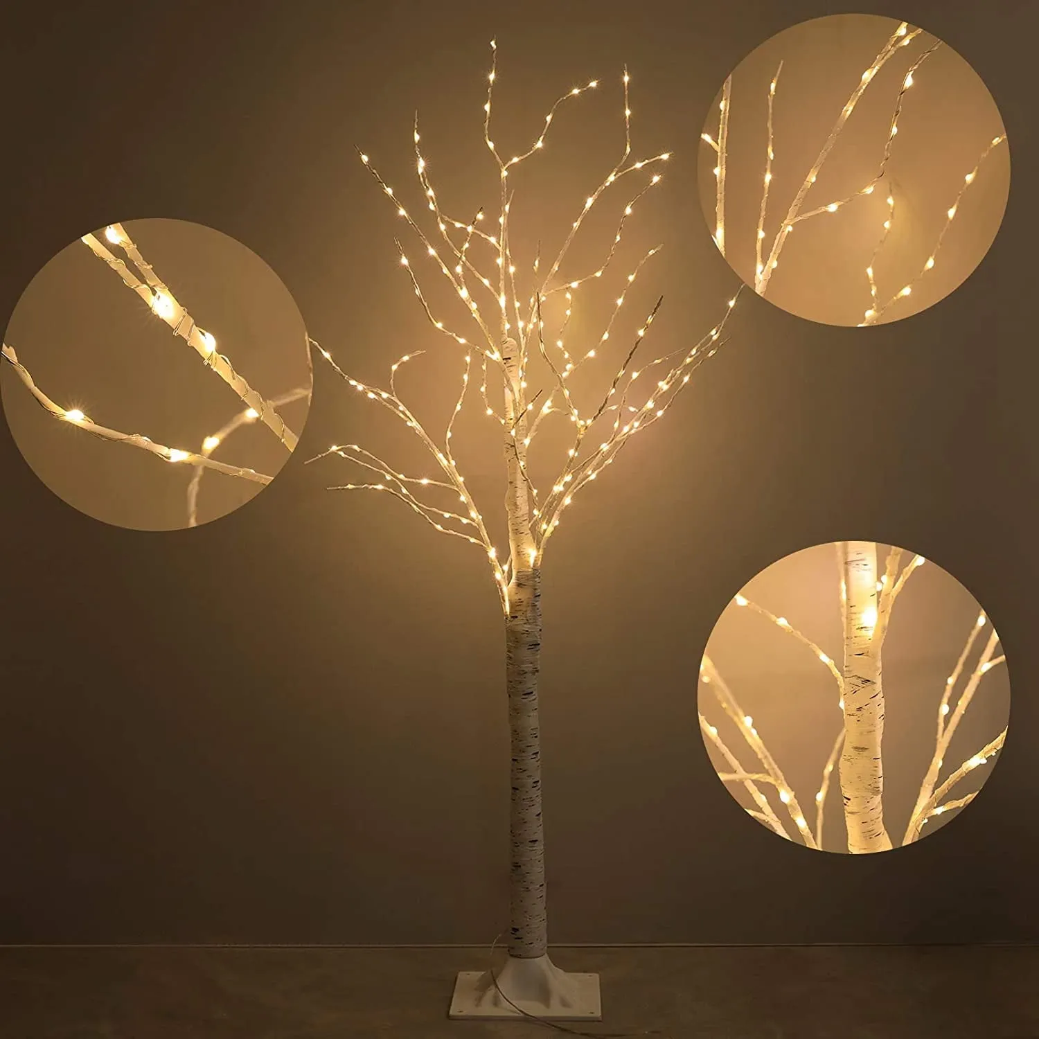 classic 6ft Warm White Lighted Birch Tree Lights, 440LED Light Up Artificial Tree warm White