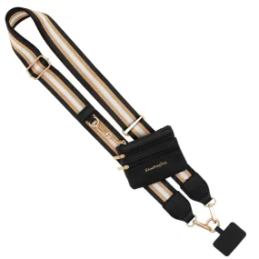 Clip & Go Crossbody Phone Lanyard -Black/Gold/White Stripe