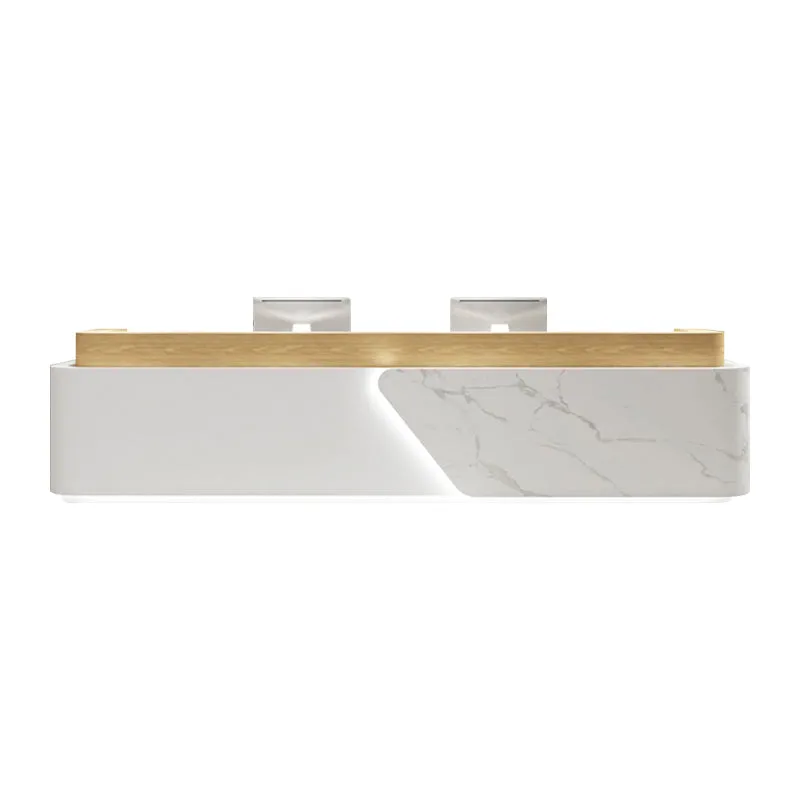 Color-Blocked Straight Reception Desk with LED Lights and Cabinets for Hotels and Salons JDT-1031