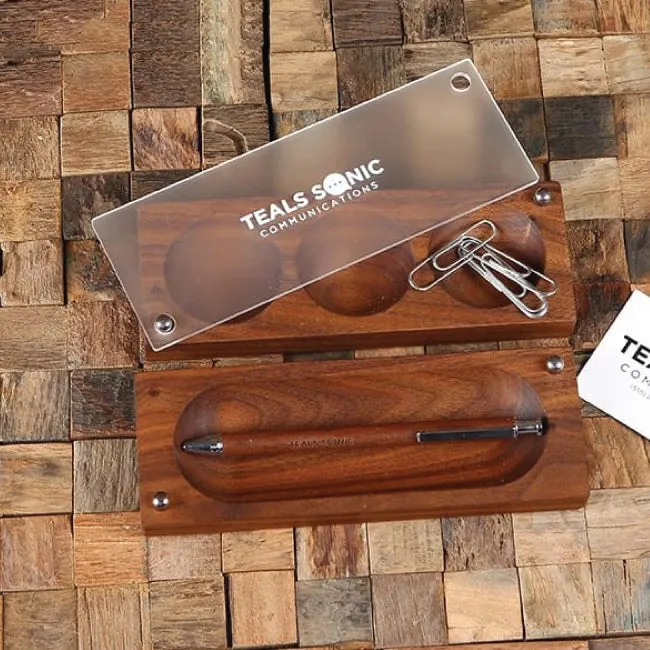 Customized Black Walnut Desk Organizer Corporate Gift Ideas