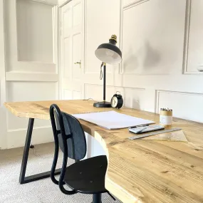 DAISI: Reclaimed Curved Desk with Trapezium Legs and Cabling Holes