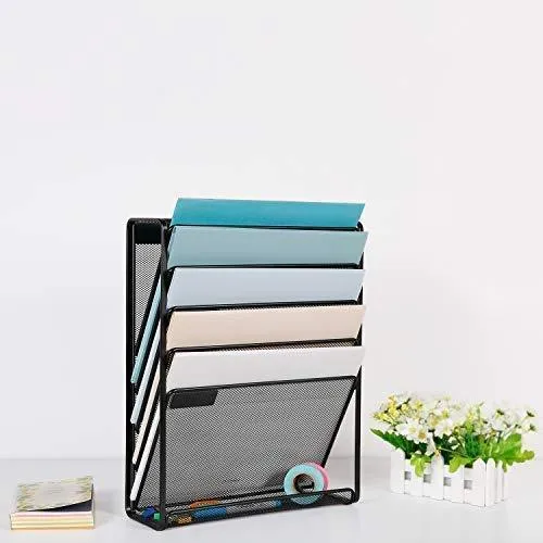 DESIGNA Mesh Hanging Wall Organizer, Wall Mount Document Letter Tray File Holder Office Supplies,Planners,File Folders - 5 Pockets, Black