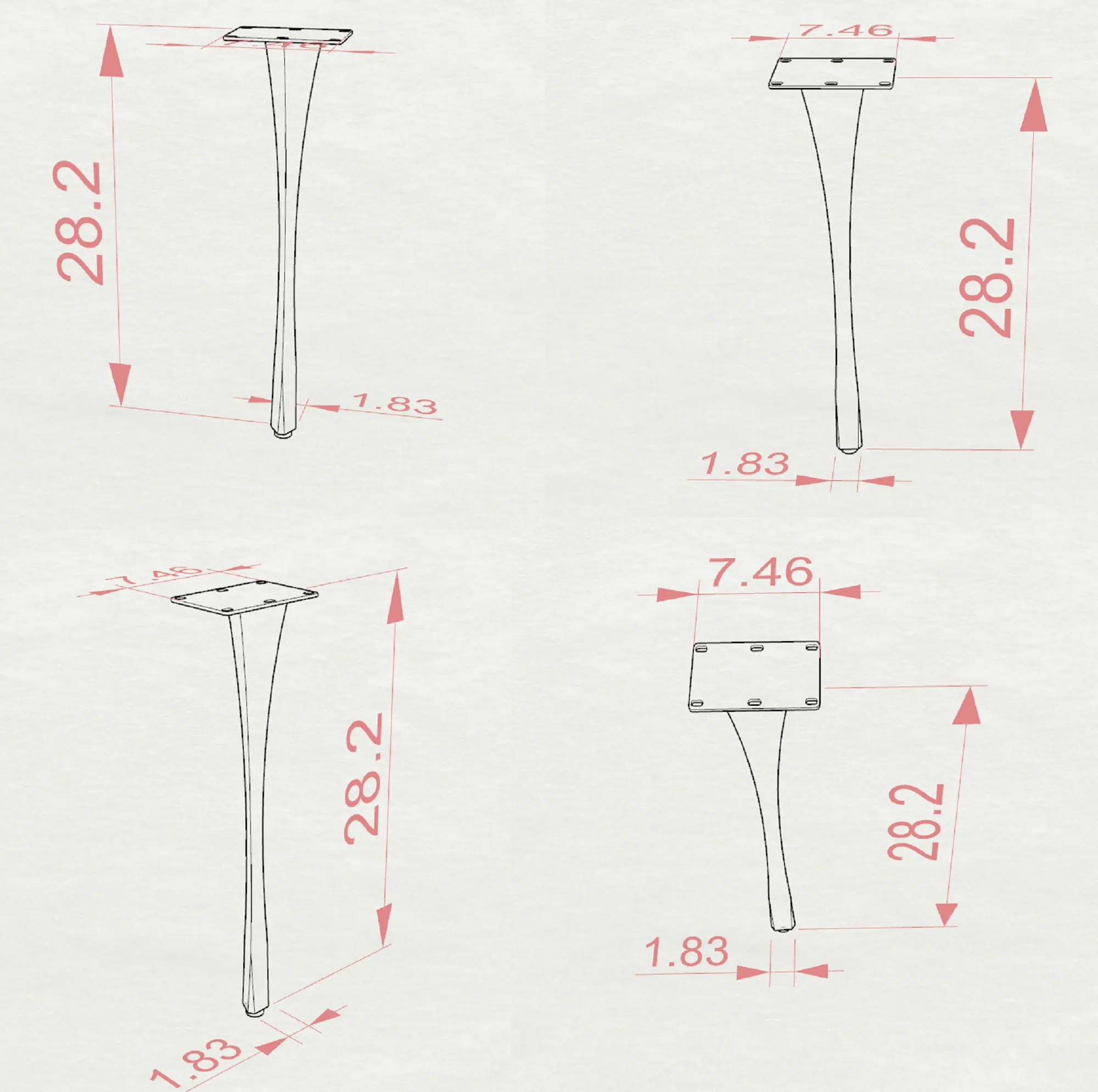 Desk Legs 501 Snello 28H Metal Handmade Modern Table Legs