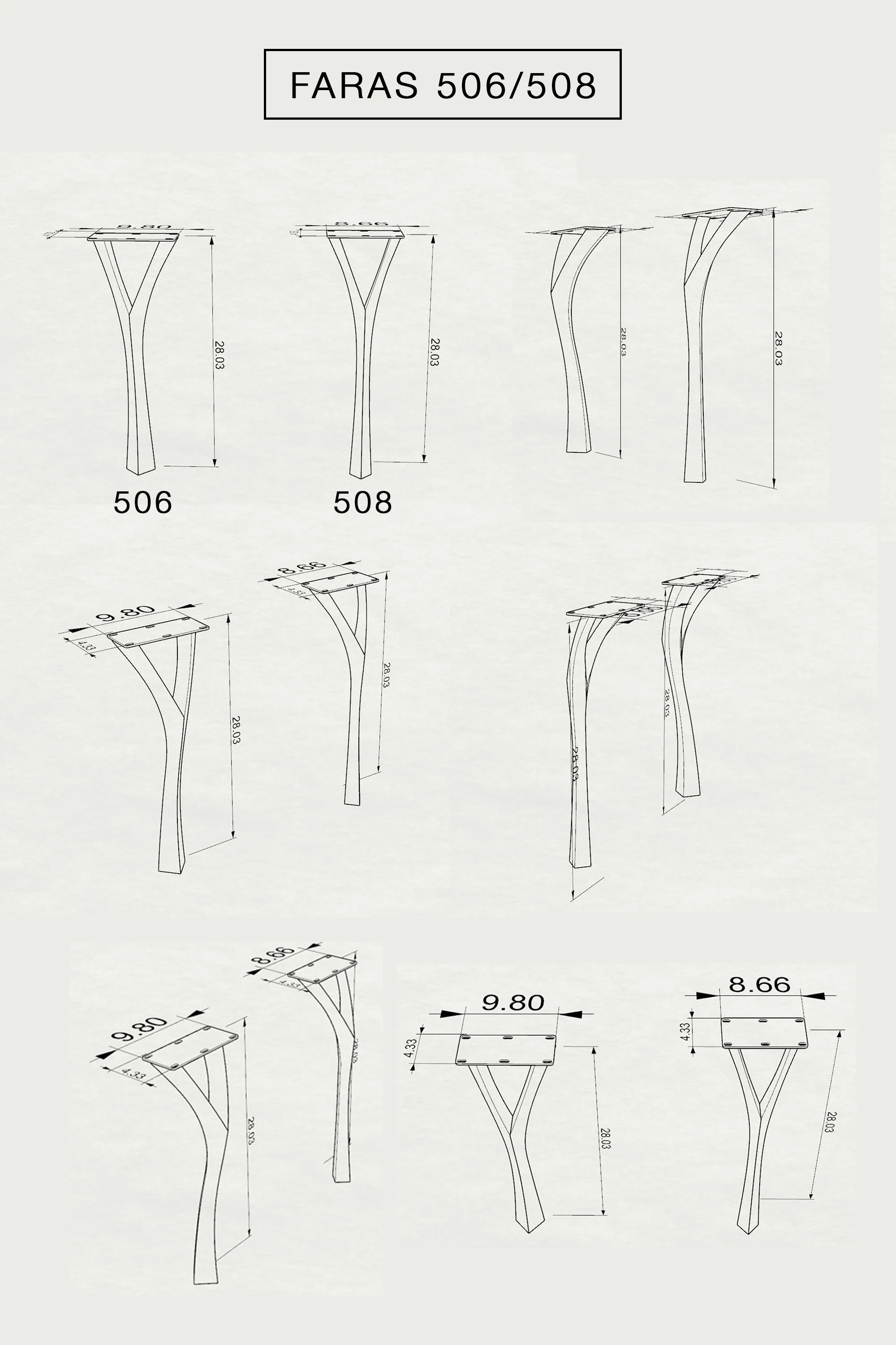 Desk Legs 508 Faras 28H Modern Metal Table Legs