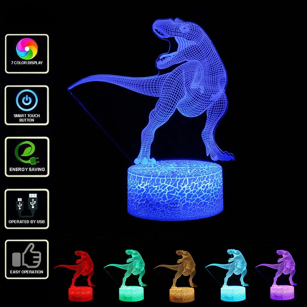 Dinosaur LED 3D Illuminated Lamp Optical Desk Night Light With 7 Color Changing
