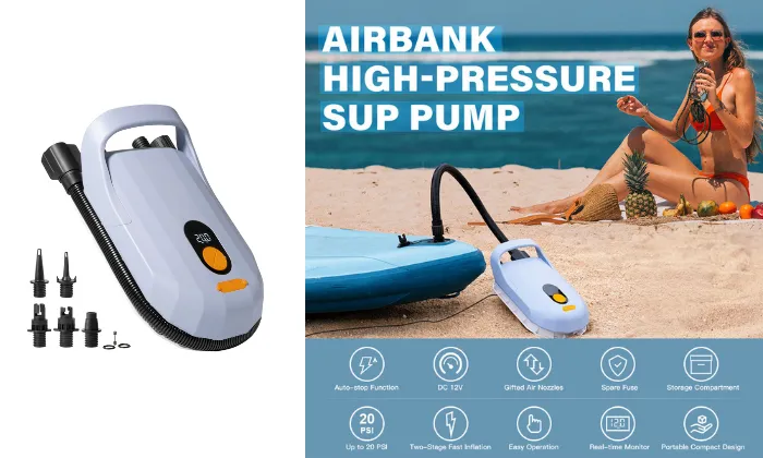 Double Stage Portable Air Pump With 5 Piece Air Nozzles