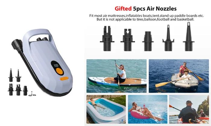 Double Stage Portable Air Pump With 5 Piece Air Nozzles