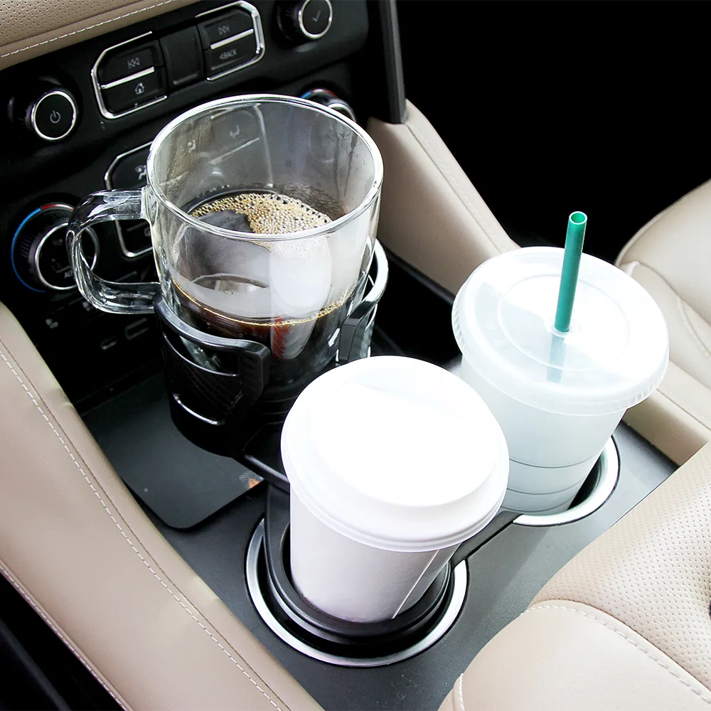 Dual CupStation - 2-in-1 Expandable Cup Holder with 360° Rotating Base – Black