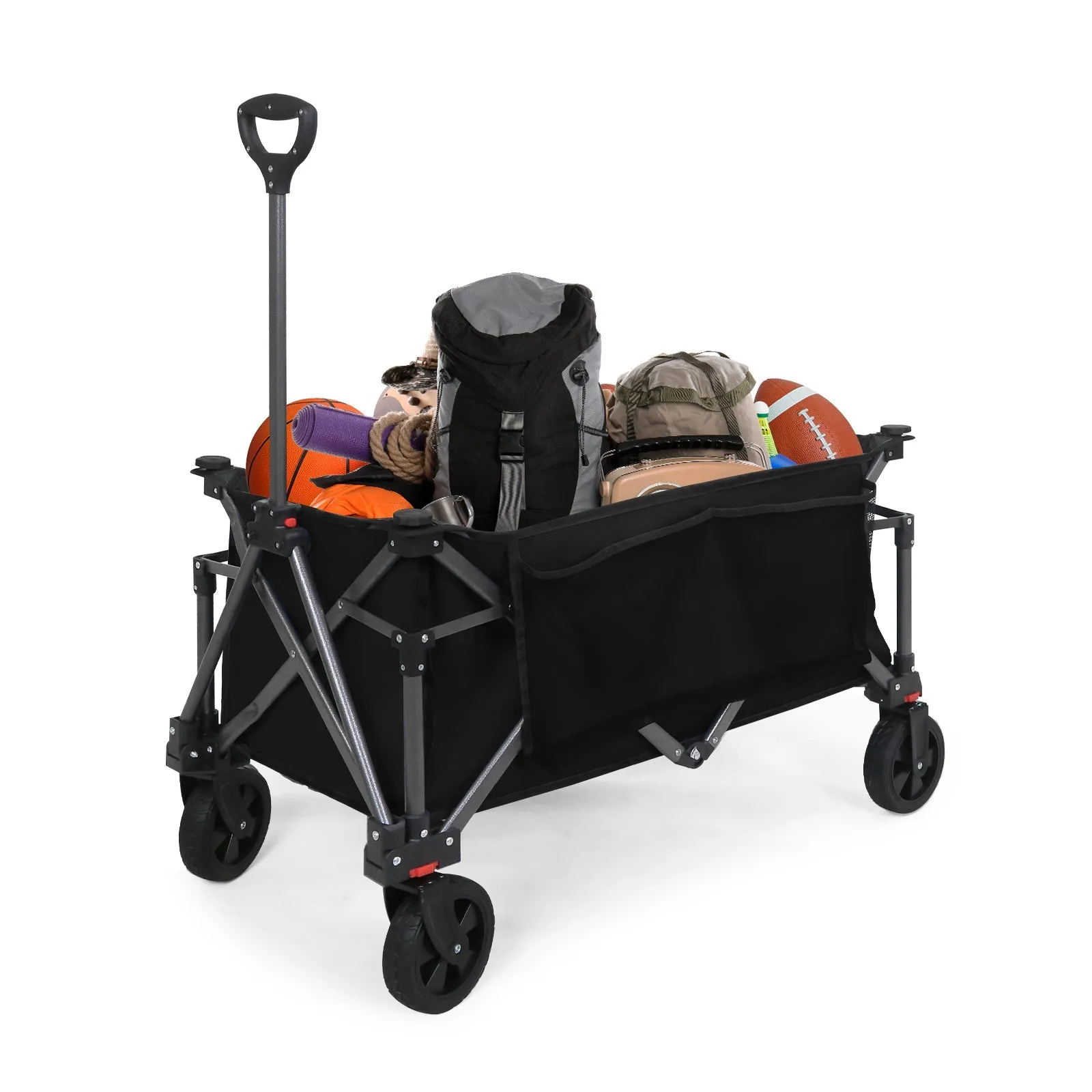 EAGLE PEAK Heavy-Duty Collapsible Folding Utility Wagon, All Terrain Garden Hand Cart with Large Size Pocket and Cup Holders for Sports, Beach, Camping, Garden, and Grocery, Black / Dark Blue