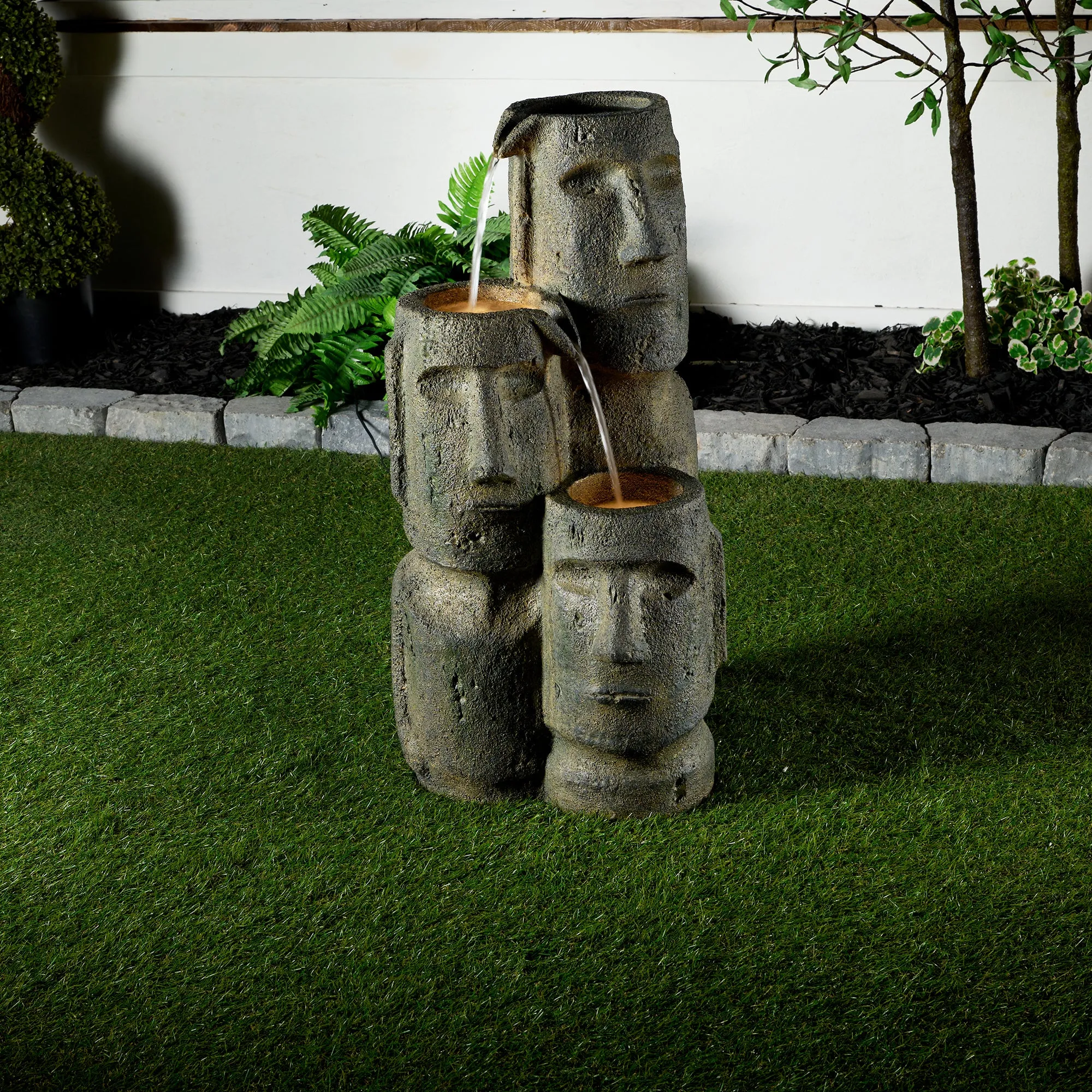 Easter Island Heads Fountain With 2 Leds