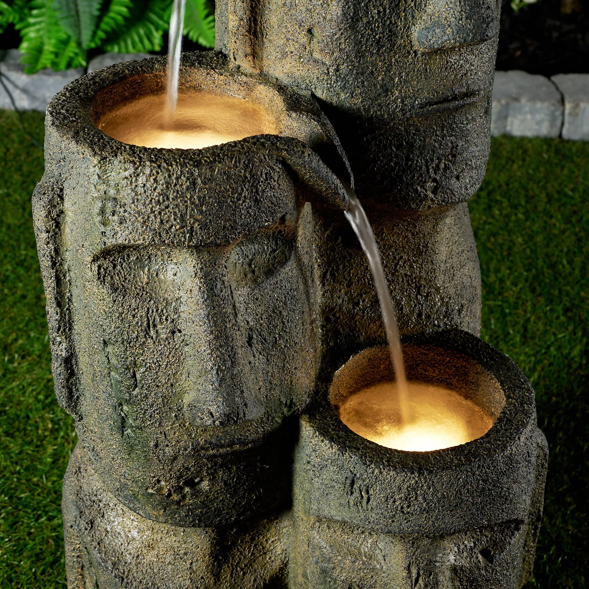Easter Island Heads Fountain With 2 Leds
