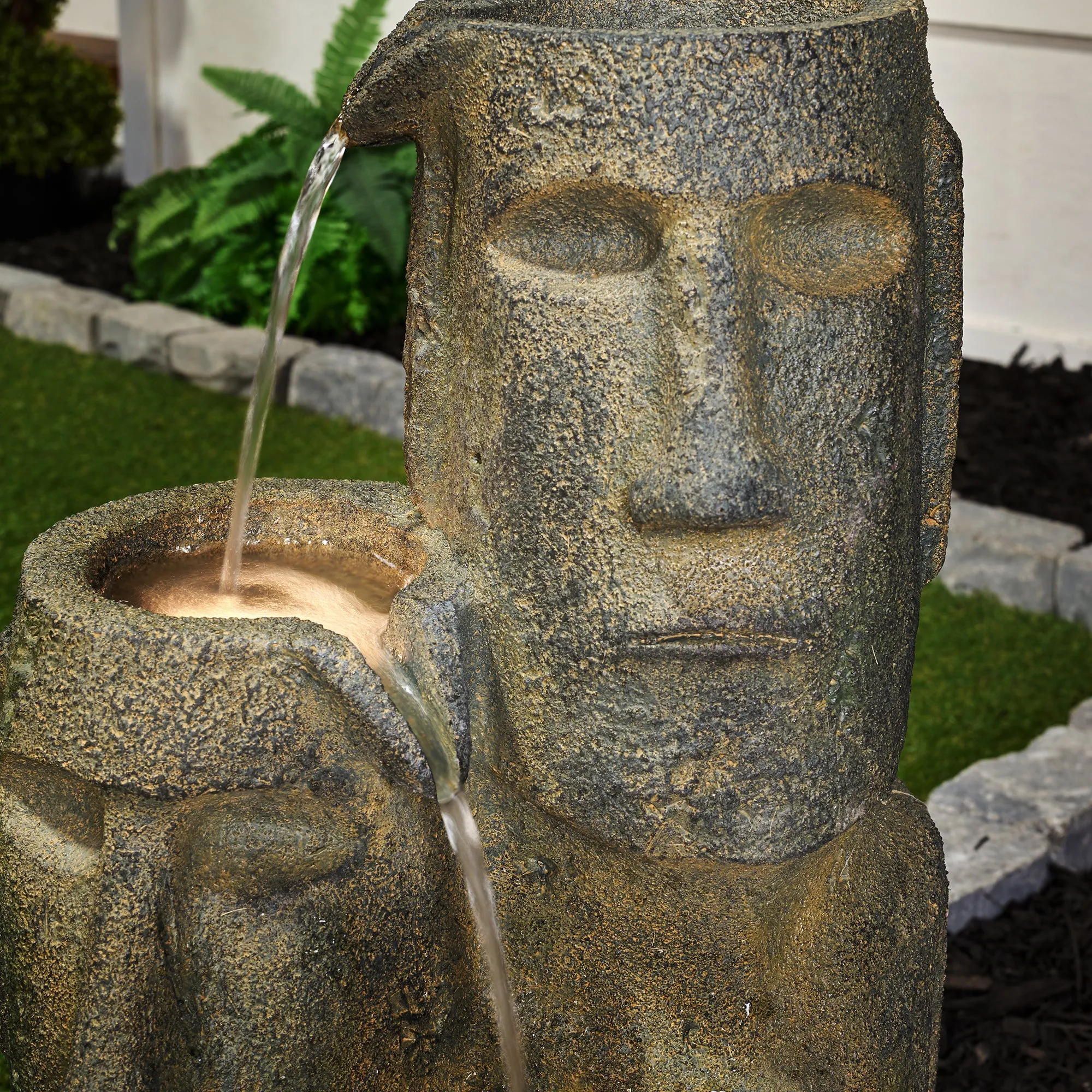 Easter Island Heads Fountain With 2 Leds