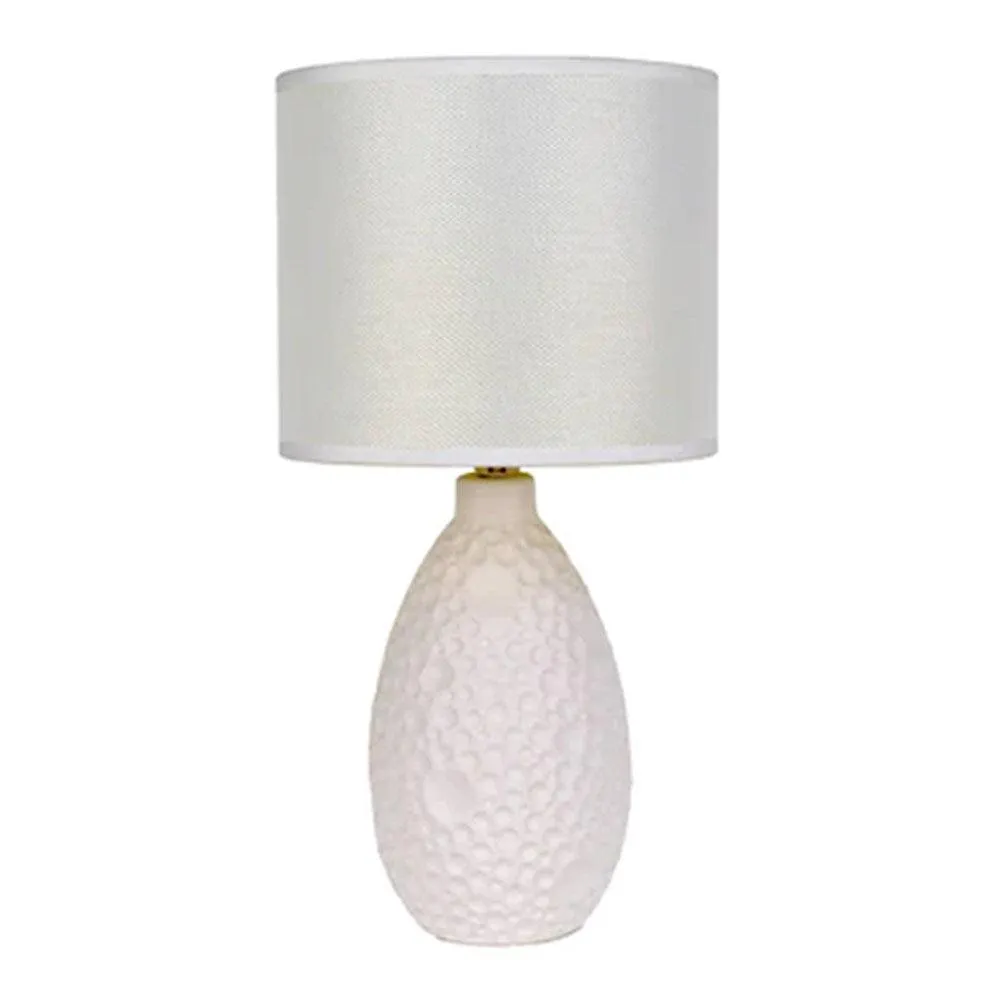 Ella Classic Geo Ceramic Table Lamp - White, Linen Shade, 370mm High, PL0199