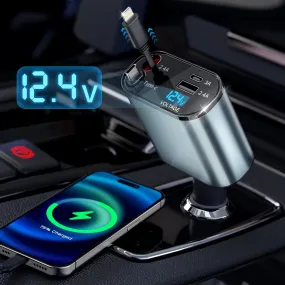 essential 4 in 1 Retractable Car Charger 66W Fast Car Phone Charger with Retractable Cables
