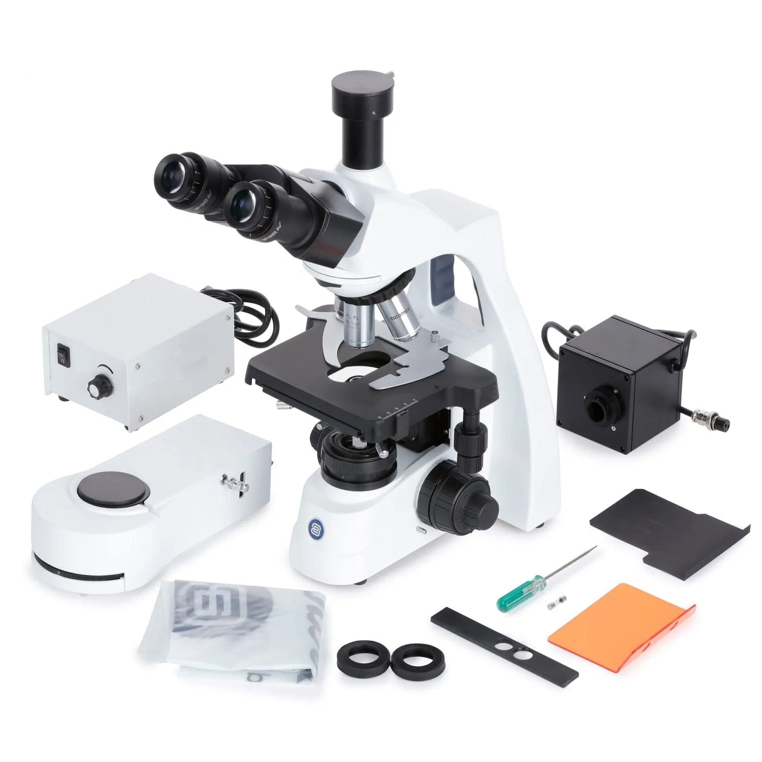 Euromex bScope Series Trinocular Compound Microscope 40X-1000X Magnification with Epi-Fluorescence (Blue, Green, Violet, and Ultra-violet)