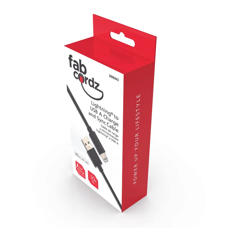 Fabcordz Lightning to USB Charge and Sync Cable 10 ft. Black