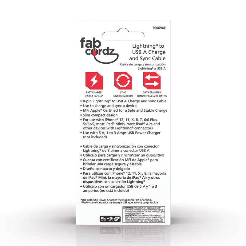Fabcordz Lightning to USB Charge and Sync Cable 6 ft. Black