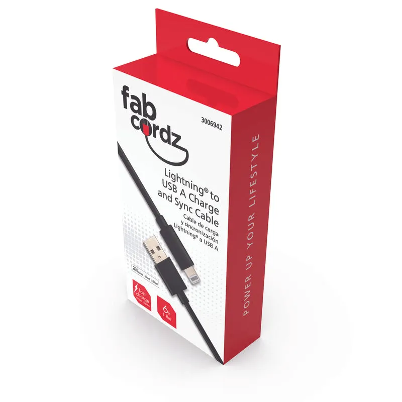 Fabcordz Lightning to USB Charge and Sync Cable 6 ft. Black