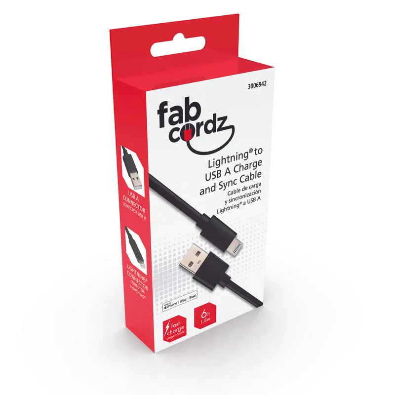 Fabcordz Lightning to USB Charge and Sync Cable 6 ft. Black