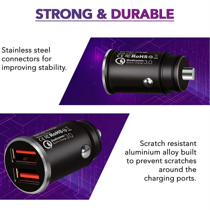 Fast Charging Dual Port USB Car Charger with QUALCOMM 3.0 Chip