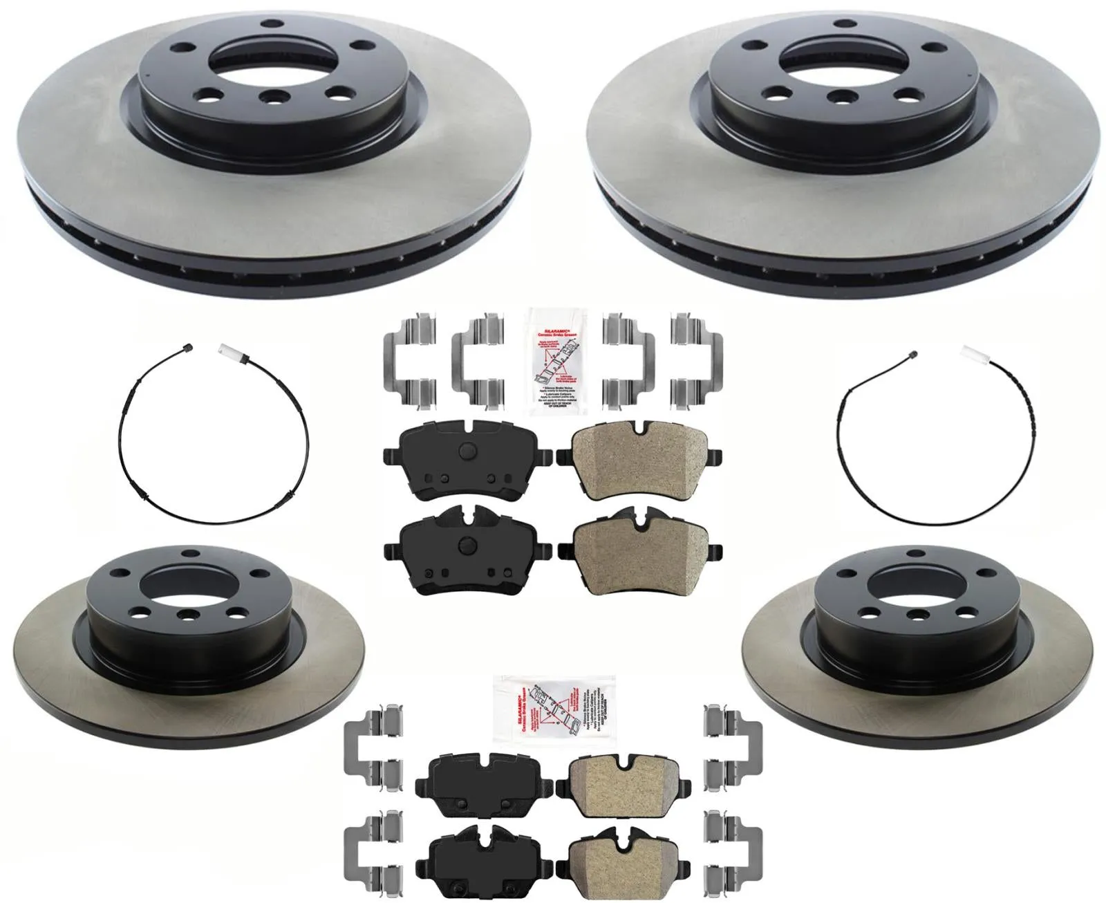 Front & Rear Brake Disc Rotors & Pads Sensors For Mini Cooper Paceman 13-2016