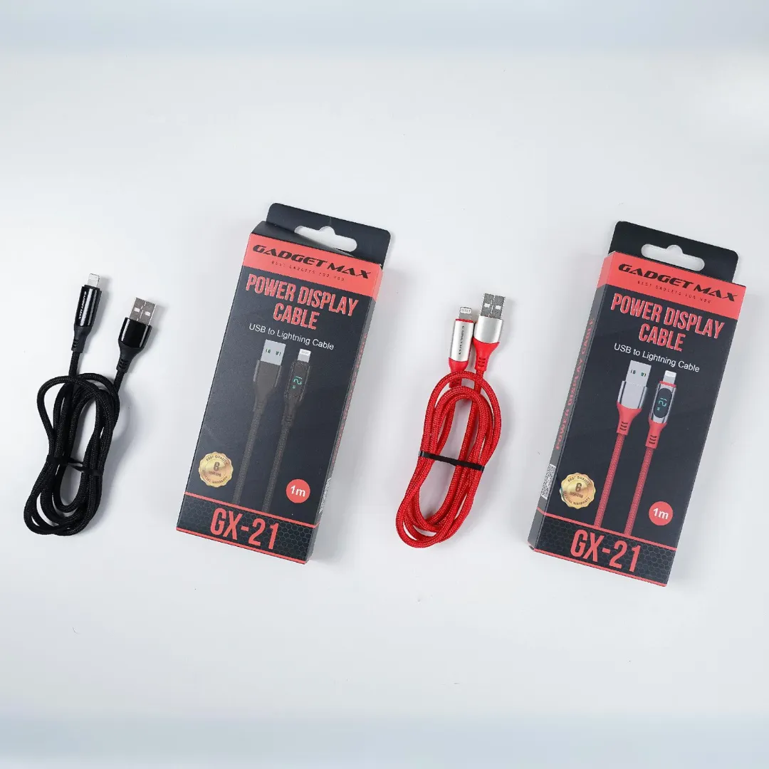 GADGET MAX GX21 USB TO LIGHTNING POWER DISPLAY CABLE (1M)(2.4A) - RED