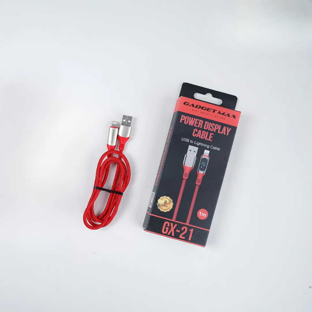 GADGET MAX GX21 USB TO LIGHTNING POWER DISPLAY CABLE (1M)(2.4A) - RED