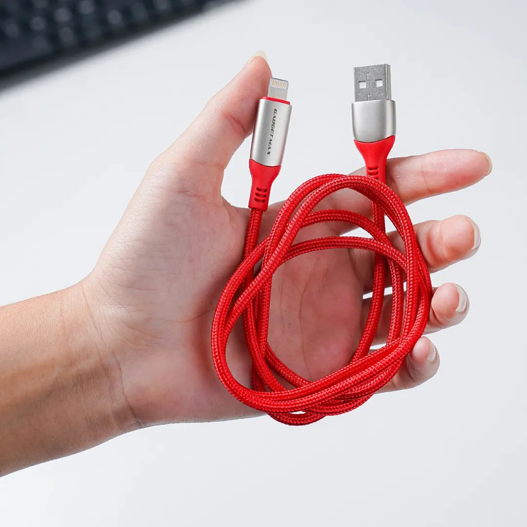 GADGET MAX GX21 USB TO LIGHTNING POWER DISPLAY CABLE (1M)(2.4A) - RED