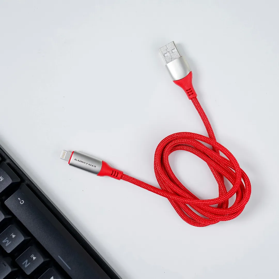 GADGET MAX GX21 USB TO LIGHTNING POWER DISPLAY CABLE (1M)(2.4A) - RED