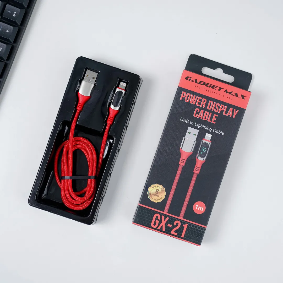 GADGET MAX GX21 USB TO LIGHTNING POWER DISPLAY CABLE (1M)(2.4A) - RED