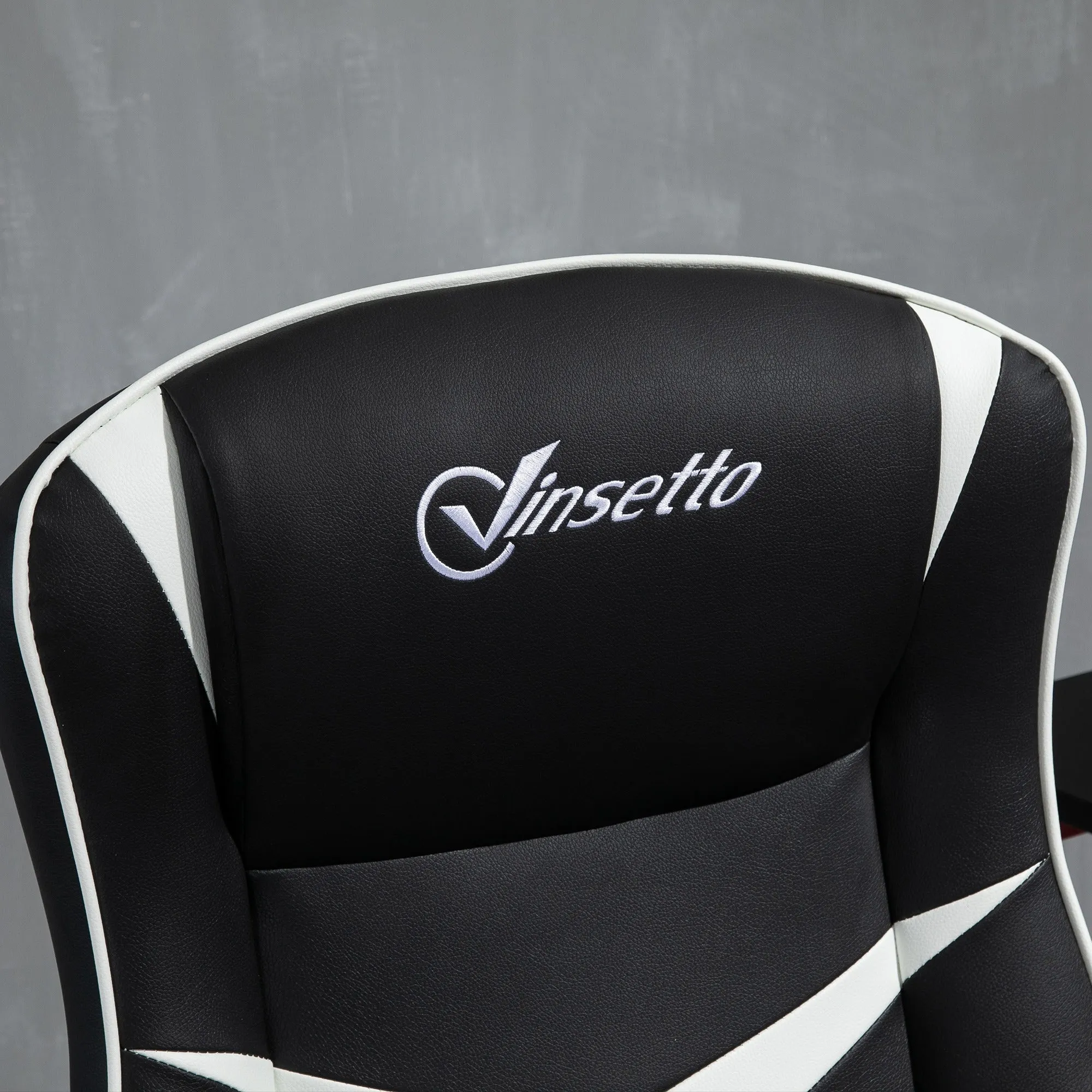 Gaming Chair Ergonomic Computer Chair Home Office Desk Swivel Chair w/ Adjustable Height Pedestal Base PVC Leather, Black & White