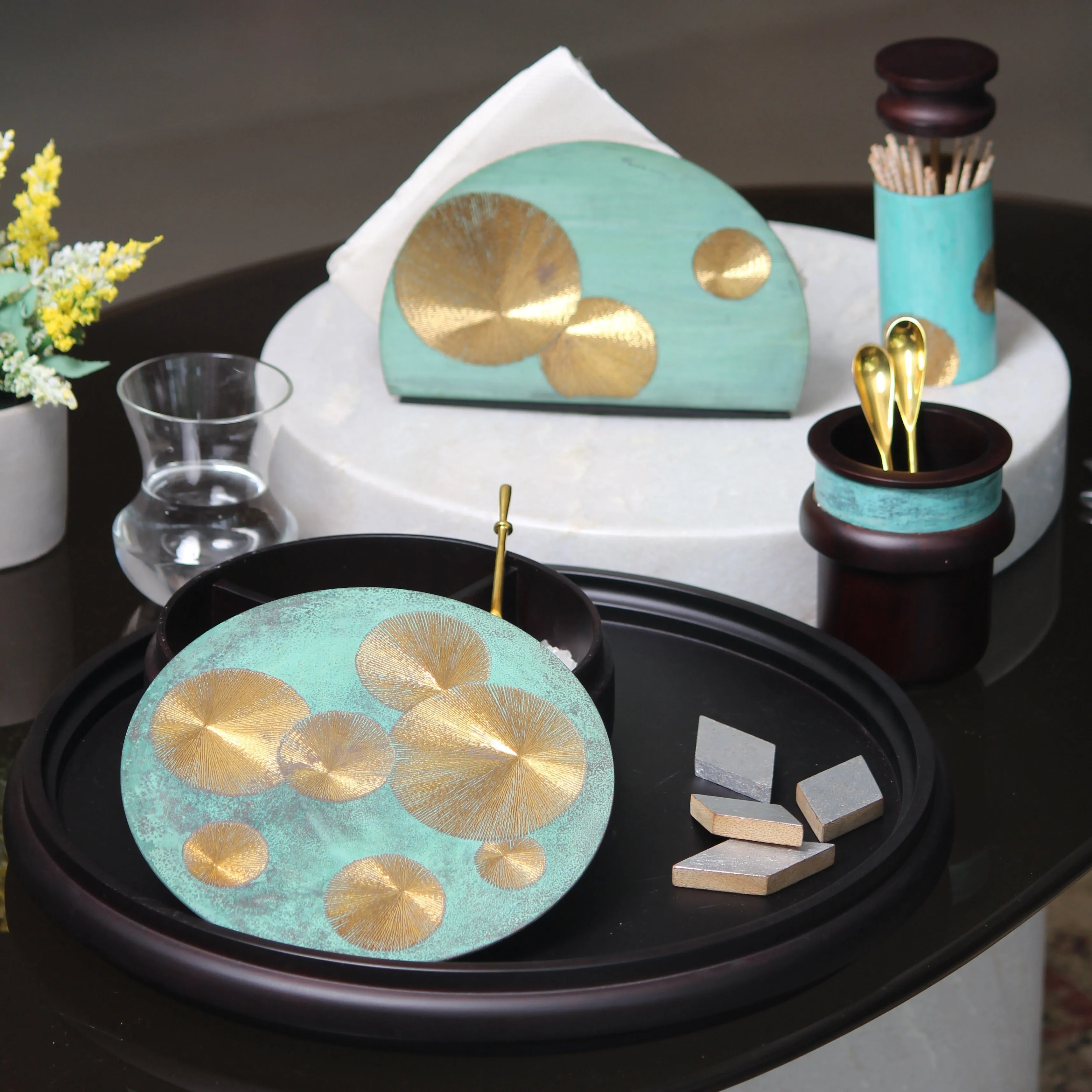 Handcrafted Wood & Brass Napkin Holder | Unique Gifting Idea | Tableware Organizer