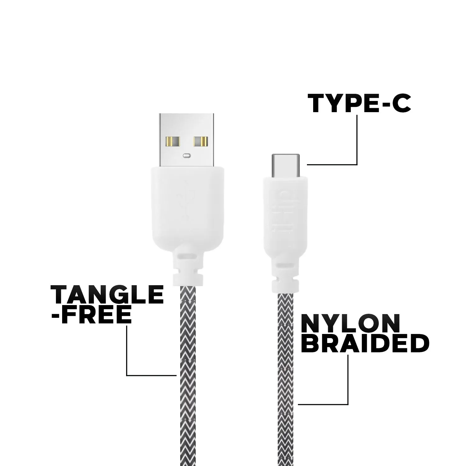 iHip 6ft Braided USB Type-C Charging Cable for Android Devices