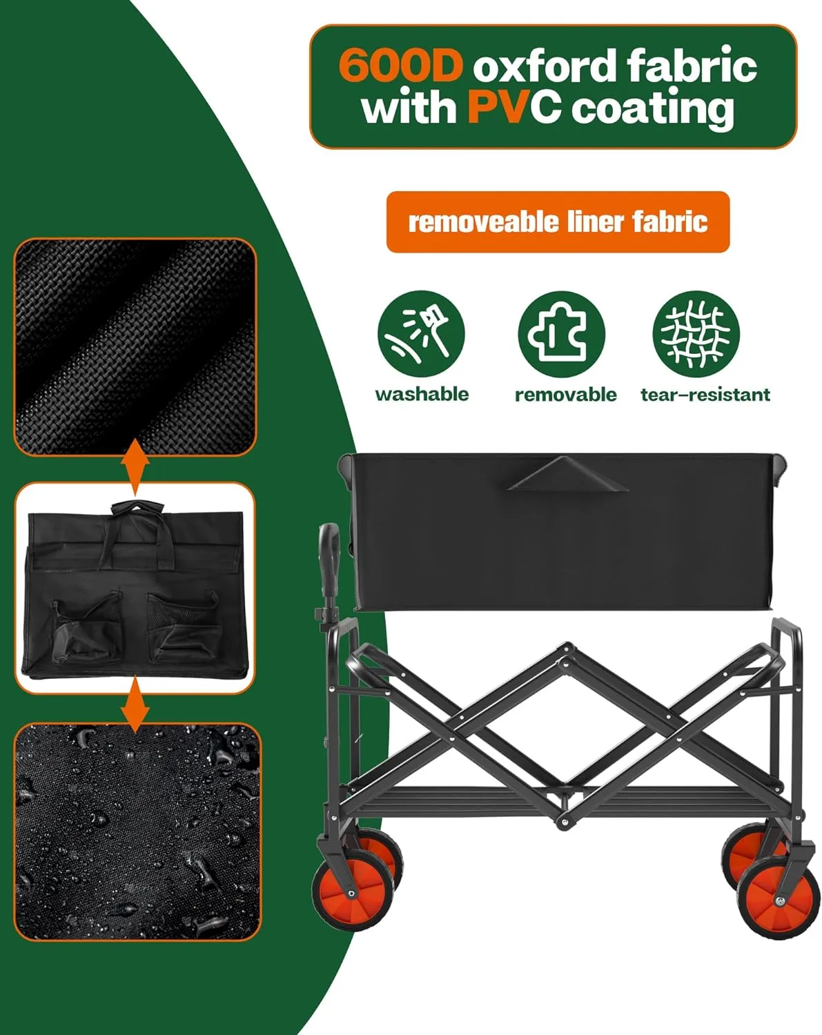 ITEM# 0221   Collapsible Folding Wagon, Heavy Duty Utility Beach Wagon Cart, Outdoor Camping Wagon (Watch Video)