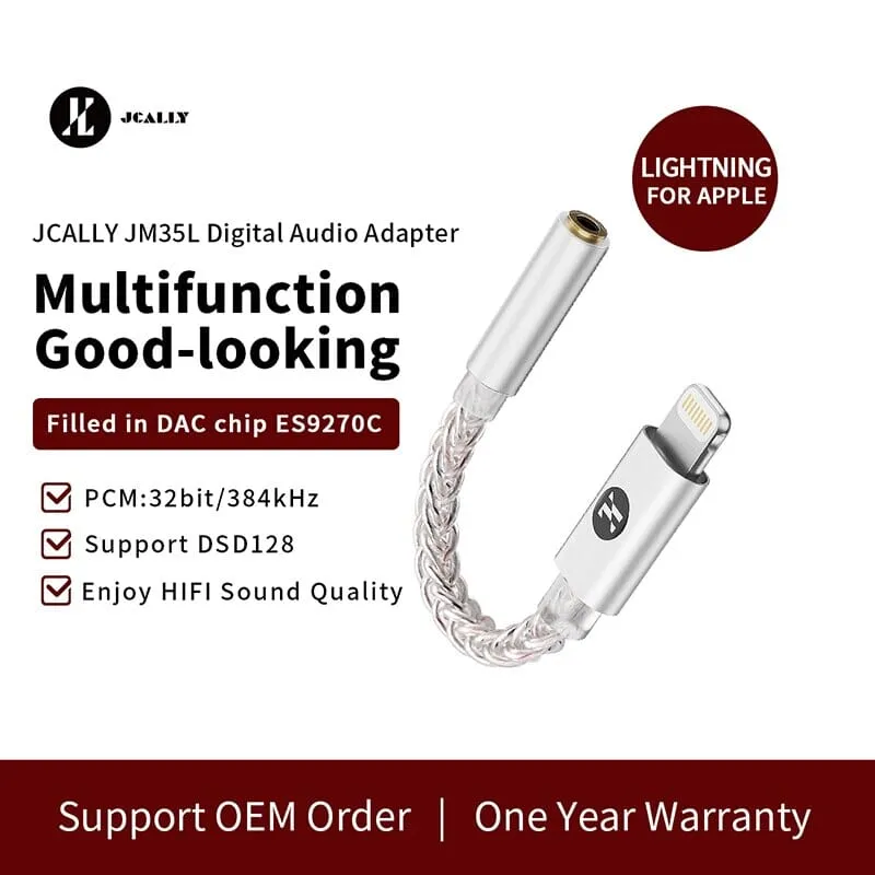 JCALLY JM35L USB Lightning To 3.5mm Cable DAC Hifi Adapter Decode Amp Digital Audio Cable