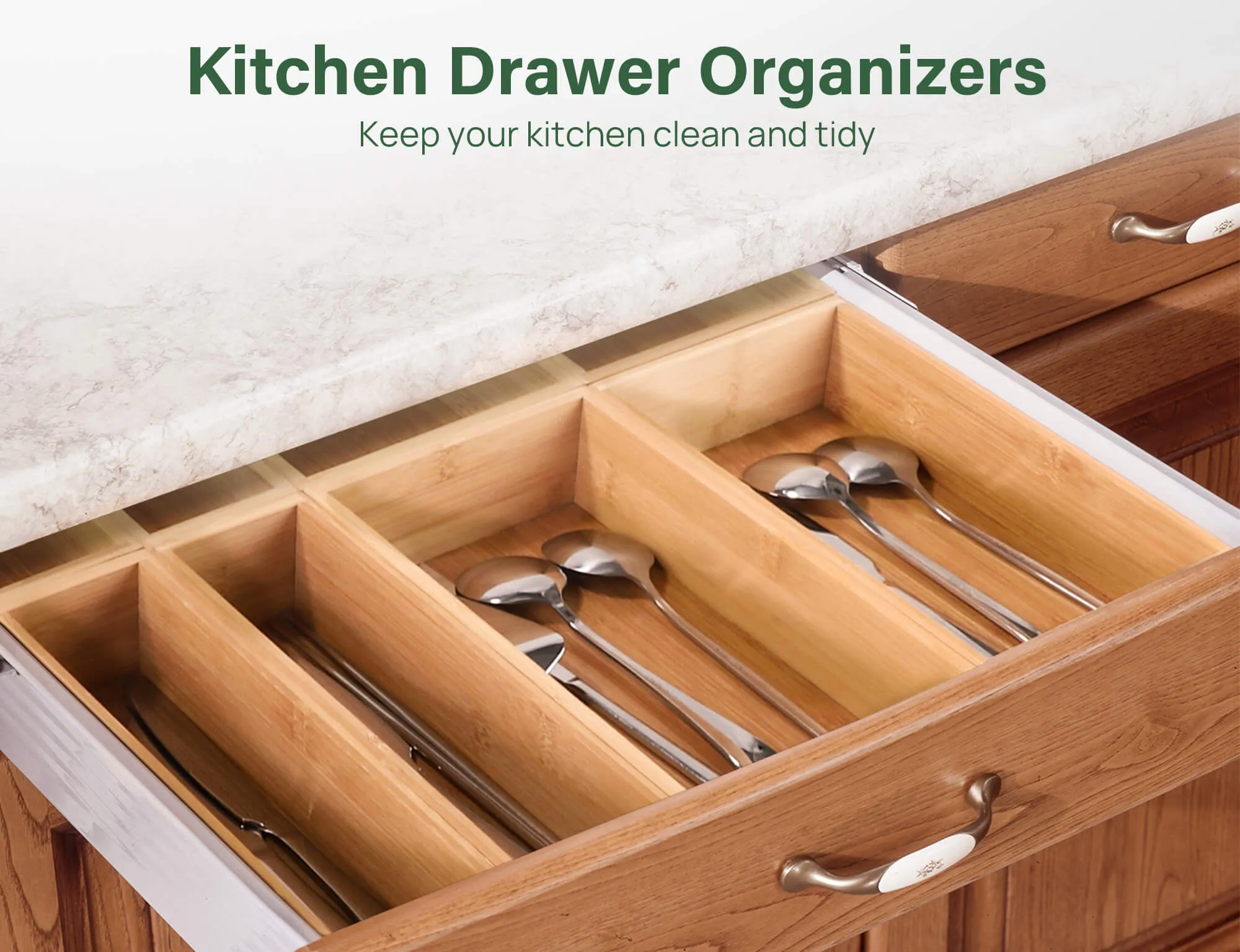 Kootek 8 Pcs Bamboo Drawer Organizer Utensil Tray Kitchen Storage Box 4-Size Versatile Dividers Cutlery Holders Bins Containers for Flatware Kitchen Utensils