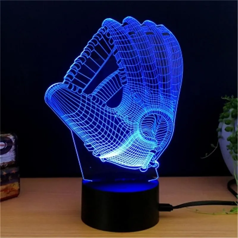 LED Night Light Lamp 3D Baseball Glove Bedroom Lighting Decoration Rugby Gloves Nightlight