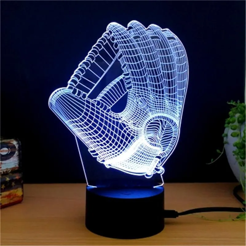 LED Night Light Lamp 3D Baseball Glove Bedroom Lighting Decoration Rugby Gloves Nightlight