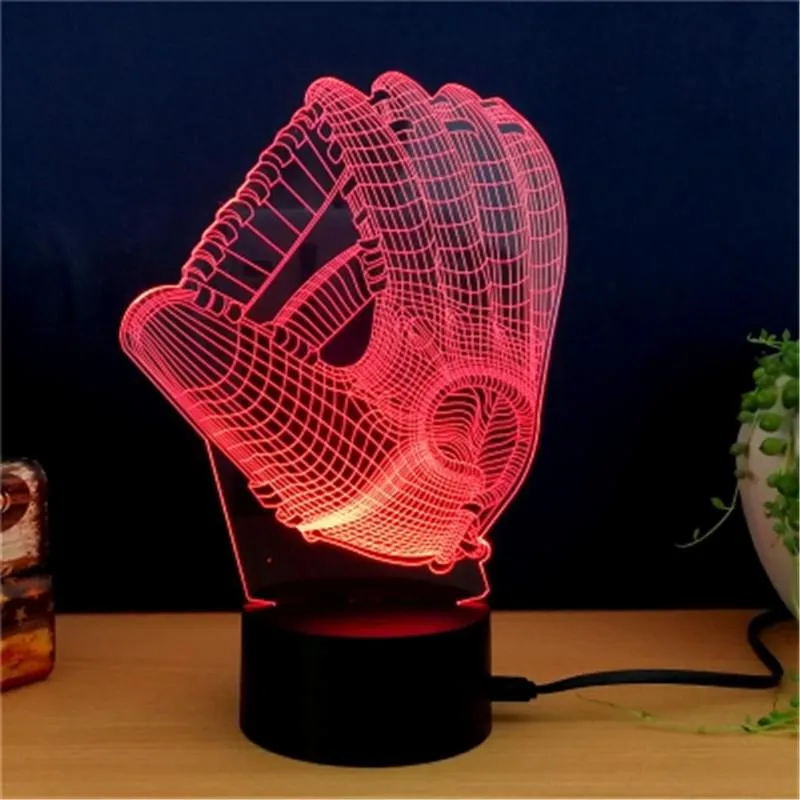 LED Night Light Lamp 3D Baseball Glove Bedroom Lighting Decoration Rugby Gloves Nightlight