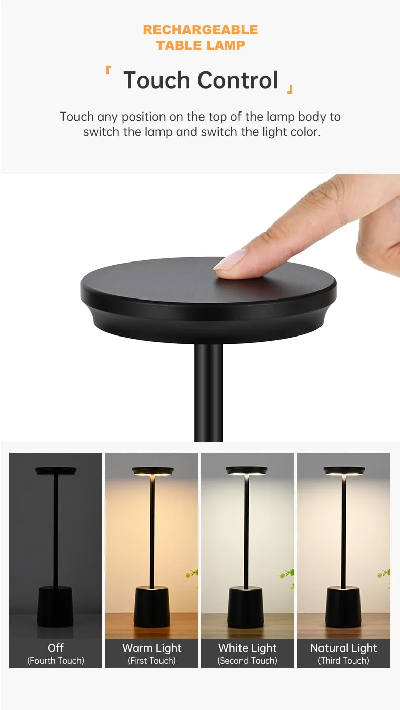 LED Night Light Table Lamps Type-c Rechargeable 4400mA